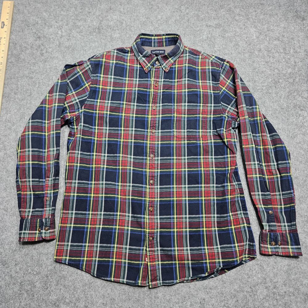 Lands' End Mens Plaid Flannel Shirt Size Large Long Sleeve 16-16.5